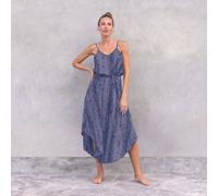 Jaya MAXIKLEID ESTELLE - Damen - Luftig-leichtes Maxikleid mit Allover-Blütenprint aus weichfließender Rayon-Viskose ideal für den Urlaub zumba blue M/L