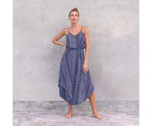 Jaya MAXIKLEID ESTELLE - Damen - Luftig-leichtes Maxikleid mit Allover-Blütenprint aus weichfließender Rayon-Viskose ideal für den Urlaub zumba blue S/M