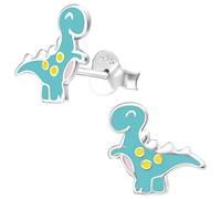 JAYARE Dinosaurier Kinderohrringe Silber 925 Mädchen Ohrstecker - Dino Ohrringe für Kinder - grün blau türkis