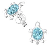 JAYARE Kinder Ohrringe Mädchen Schildkröte Ohrstecker Silber 925 Stecker Turtle hell-blau Glitzer Kristalle Geschenke für Mädchen im Geschenketui