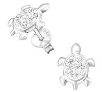 JAYARE Kinder Ohrringe Mädchen Schildkröte Ohrstecker Silber 925 Stecker Turtle kristall-weiß Glitzer Kristalle Geschenke für Mädchen im Geschenketui