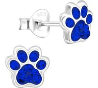 JAYARE Kinder-Ohrringe Silber 925 Mädchen Pfoten-Ohrstecker Hunde Katzen Glitzer-Kristalle blau