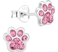 JAYARE Kinder-Ohrringe Silber 925 Mädchen Pfoten-Ohrstecker Hunde Katzen Glitzer-Kristalle rosa
