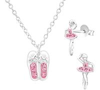 JAYARE Kinder Schmuckset Mädchen - Ballerina Tänzerin - Halskette und Ohrringe - Kette Silber 925 mit Anhänger und Ohrstecker