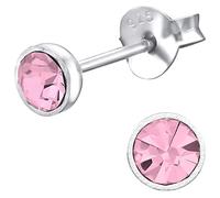 JAYARE Kinderohrringe Silber 925 Mädchen Ohrstecker - 4 mm helles rosa - Kinder Ohrringe mit runden Zirkonia Kristallen