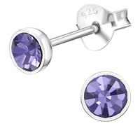 JAYARE Kinderohrringe Silber 925 Mädchen Ohrstecker - 4 mm tansanit-lila - Kinder Ohrringe mit runden Zirkonia Kristallen