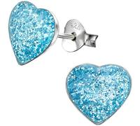 JAYARE Ohrringe Mädchen Herz 925 Sterling Silber hell-blau Kinder Ohrstecker
