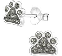 JAYARE Ohrringe Mädchen Hunde-Pfoten Tatzen 925 Sterling Silber Glitzer-Kristalle diamant-schwarz Kinder Ohrstecker
