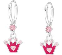 JAYARE Ohrringe Mädchen Prinzessin-Krone 925 Sterling Silber Glitzer-Kristalle rosa-pink Kinder Creolen