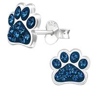 JAYARE Pfoten Kinder Ohrringe Mädchen Tatzen Glitzer Katzen Hunde Ohrstecker Silber 925 Sterling dunkel-blau Geschenke für Mädchen Schmuck im Geschenketui