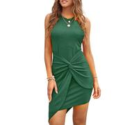 Jayscreate Damen Sommerkleid Rundhals Knielang Ärmelloses Kurzes Wickelkleid Strandkleid Festlich Freizeitkleid, Grün, XL