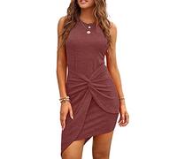 Jayscreate Damen Sommerkleid Rundhals Knielang Ärmelloses Kurzes Wickelkleid Strandkleid Festlich Freizeitkleid, Rot, XXL