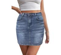 JayscreateEU Damen Jeansrock Minirock mit Tasche A-Linie mit Taschensaum und Fransen