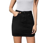 JayscreateEU Damen Jeansrock Sommerrock Minirock Enger Rock mit Tasche A-Linie Rock mit Rock mit Fransen,schwarz,XXL
