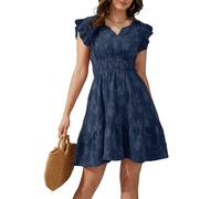 JayscreateEU Sommerkleid blusenkleid Elegantes Kleid Damen V-Ausschnitt Kurzarm mit Taschen Tunika Kleid a Linie wickelkleid Sun Dress for Women