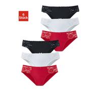 Jazz-Pants Slips PETITE FLEUR, Damen, Gr. 36/38, rot (rot, schwarz, weiß), Jersey, Obermaterial: 93% Baumwolle, 7% Elasthan. Spitze: 95% Polyamid, 5% Elasthan, unifarben, körpernah, Unterhosen, aus el