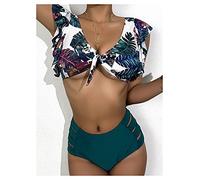 JBIVWW Frauen Badeanzug Bikinis Set Bademode Volant Gedruckt Bikini Zwei Stück Hohe Taille Badeanzug Mädchen Badeanzüge (Color : 1, Size : Medium)