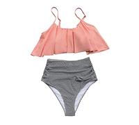 JBIVWW Rosa Und Streifen Hohe Taille Bikini Sets Tank Top Badeanzug Zwei Stück Bademode Frauen Strand Bade Anzüge (Color : 1, Size : L)