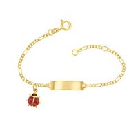 JC Schmuck 585 Gold Baby ID-Armband Kinder Goldarmband 14 cm mit Marienkäfer Anhänger rot I Figaro Armband mit Gravur Taufarmband Gold Namensarmband I Kinderschmuck made in Germany I 5.5305224