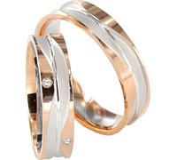 JC Trauringe 2 Hearts Collection 333 Gold 8 Karat Rot- & Weißgold I Eheringe m. kostenloser Gravur I Verlobungsringe 5mm inkl. Etui-Box I Damenring mit Zirkonia-Steinen I Gr. 48-72 I J137