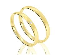 JC Trauringe 333 Gold Paarpreis I Ehe-Ringe mit kostenloser Gravur I Verlobungsringe 3mm breit inkl. Etui-Box I Herren-Ring ohne & Damen-Ring mit Zirkonia-Stein I Gr. 48 bis 72