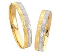 JC Trauringe 585 Gold 14 Karat Gelb- & Weißgold I Eheringe mit kostenloser Gravur I Verlobungsringe 4mm breit inkl. Etui-Box I Herren- & Damenring mattiert ohne Stein I Gr. 48-72 I C005