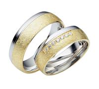 JC Trauringe 925er Sterling Silber Gold Plattiert Paarpreis I Ehe-Ringe bi-color mit kostenloser Gravur I Verlobungsringe 7 mm breit inkl. Etui-Box I Damen-Ring mit 7 Steinen I Gr. 45 bis 75 I LC01