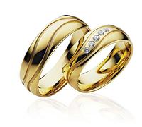 JC Trauringe 925er Sterling Silber Paarpreis I Eheringe Gold-plattiert mit Gravur I Verlobungsringe 6 mm breit inkl. Etui I Herren-Ring ohne & Damen-Ring mit 5 Zirkonia-Steinen I Gr. 48 bis 72 I P104