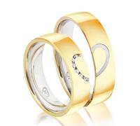 JC Trauringe 925er Sterling Silber Paarpreis I Eheringe mit gratis Gravur & Herz-Form I Verlobungsringe Gold Plattiert 5,5 mm breit mit Etui-Box I Damen-Ring mit 8 Steinen I Gr. 48 bis 72 I JC004