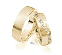 JC Trauringe 925er Sterling Silber Paarpreis I Eheringe mit kostenloser Gravur I Verlobungsringe Gold Plattiert 6 mm breit im Etui I Herren-Ring ohne & Damen-Ring mit 15 Steinen I Gr. 48 bis 72 I J302