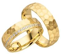 JC Trauringe 925er Sterling Silber Paarpreis I Eheringe mit kostenloser Gravur I Verlobungsringe Gold Plattiert 6 mm breit im Etui I Herren-Ring ohne & Damen-Ring mit Steinen I Gr. 48 bis 72 I JC017