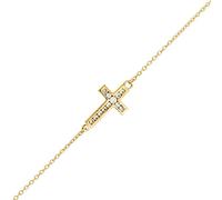 JC Trauringe Echt 585 Gold Damen Goldarmband Kreuz mit Zirkonia in 585 Gelbgold Armband Armkette Kreuzarmband Schmuck 14 Karat 8210