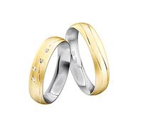 JC Trauringe Gold 333 Bicolor Paarpreis Eismattiert I Partnerringe Gelb- & Weißgold mit Gravur in edler Schatulle I 2 Hochzeitsringe Herrenring ohne & Damenring mit Zirkonia Steinen I ICT28