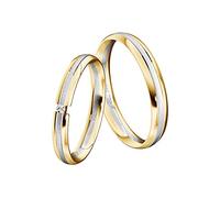 JC Trauringe Gold 333 Bicolor Paarpreis Poliert/Mattiert I Partnerringe Gelb- und Weißgold mit Gravur in edler Schatulle I 2 Hochzeitsringe Herrenring ohne & Damenring mit Stein I ICT15