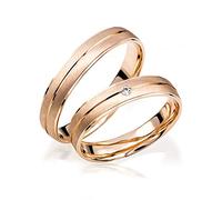 JC Trauringe Gold 375 Paarpreis Poliert & Matt I Traumhafte Eheringe breit 4 mm I Edle Partnerringe Rotgold mit Gravur in edler Schatulle I 2 Hochzeitsringe Herrenring & Damenring mit Stein I J186