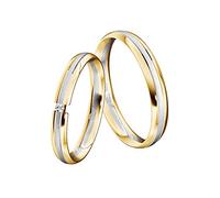 JC Trauringe Gold 585 Bicolor Paarpreis Poliert/Mattiert I Einzigartige Partnerringe in Gelb- und Weißgold mit Gravur in edler Schatulle I 2 Hochzeitsringe Herrenring & Damenring mit Stein I ICT15