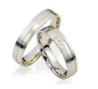 JC Trauringe Gold 585 Paarpreis Bicolor Gelbgold Weißgold I Eheringe breit 4 mm I Edle Partnerringe mit Gravur in edler Schatulle I 2 Hochzeitsringe Herrenring ohne & Damenring mit Steinen I JJ184