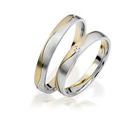 JC Trauringe Gold 585 Paarpreis Bicolor Gelbgold Weißgold I Traumhafte Eheringe 3 mm breit I Partnerringe mit Gravur in edler Schatulle I 2 Hochzeitsringe Herrenring ohne & Damenring mit Stein I C117