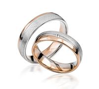 JC Trauringe Gold 585 Paarpreis Bicolor Rotgold und Weißgold I Eheringe breit 5,5 mm I Partnerringe mit Gravur in edler Schatulle I 2 Hochzeitsringe Herrenring ohne & Damenring mit Stein I C083