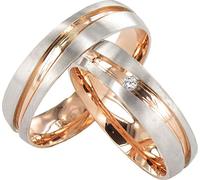 JC Trauringe Gold 585 Paarpreis Bicolor Rotgold und Weißgold I Eheringe breit 5 mm I Partnerringe mit Gravur in edler Schatulle I 2 Hochzeitsringe Herrenring ohne & Damenring mit Stein I J140