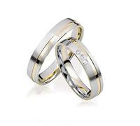 JC Trauringe Gold Paarpreis Bicolor Gelbgold Weißgold I Eheringe breit 4 mm I Edle Partnerringe mit Gravur in edler Schatulle I 2 Hochzeitsringe Herrenring ohne & Damenring mit Steinen I J184