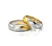JC Trauringe Gold Paarpreis Bicolor Gelbgold Weißgold I Eheringe breit 5,5 mm I Edle Partnerringe mit Gravur in edler Schatulle I 2 Hochzeitsringe Herrenring ohne & Damenring mit Steinen I PL280