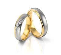 JC Trauringe Gold Paarpreis Bicolor Gelbgold Weißgold I Eheringe breit 5 mm I Edle Partnerringe mit Gravur in edler Schatulle I 2 Hochzeitsringe Herrenring ohne & Damenring mit Steinen I PL283