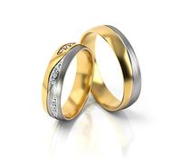 JC Trauringe Gold Paarpreis Bicolor Gelbgold Weißgold I Eheringe breit 5 mm I Edle Partnerringe mit Gravur in edler Schatulle I 2 Hochzeitsringe Herrenring ohne & Damenring mit Steinen I PL287