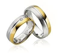 JC Trauringe Silber 925 Paarpreis Bicolor teilweise Gold Plattiert I Eheringe breit 6mm I Partnerringe mit Gravur in edler Schatulle I 2 Hochzeitsringe Herrenring ohne & Damenring mit Stein I P914