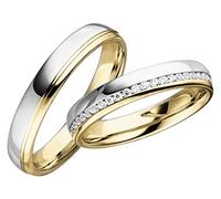 JC Trauringe Silber 925 Paarpreis Eheringe Gelbgold Weißgold Plattiert 4,0 mm breit I Partnerringe mit Gravur in edler Schatulle I 2 Hochzeitsringe Herrenring ohne & Damenring mit Steinen I LCC125