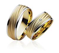 JC Trauringe Silber 925 Paarpreis Eheringe Gelbgold Weißgold Plattiert 6,5 mm breit I Partnerringe mit Gravur in edler Schatulle I 2 Hochzeitsringe Herrenring ohne & Damenring mit Steinen I PP907