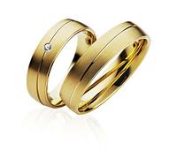 JC Trauringe Silber 925 Paarpreis Eheringe Gold Plattiert I Verlobungsringe breit 5 mm I Partnerringe mit Gravur in edler Schatulle I 2 Hochzeitsringe Herrenring ohne & Damenring mit Stein I P902