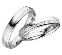 JC Trauringe Silber 925 Paarpreis Eheringe Silber I Edle Verlobungsringe breit 4,0 mm I Partnerringe mit Gravur in edler Schatulle I 2 Hochzeitsringe Herrenring ohne & Damenring mit Steinen I LC125-S