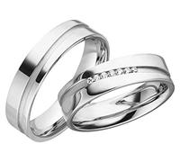 JC Trauringe Silber 925 Paarpreis Eheringe Silber I Edle Verlobungsringe breit 5,5 mm I Partnerringe mit Gravur in edler Schatulle I 2 Hochzeitsringe Herrenring ohne & Damenring mit Steinen I LC132-S